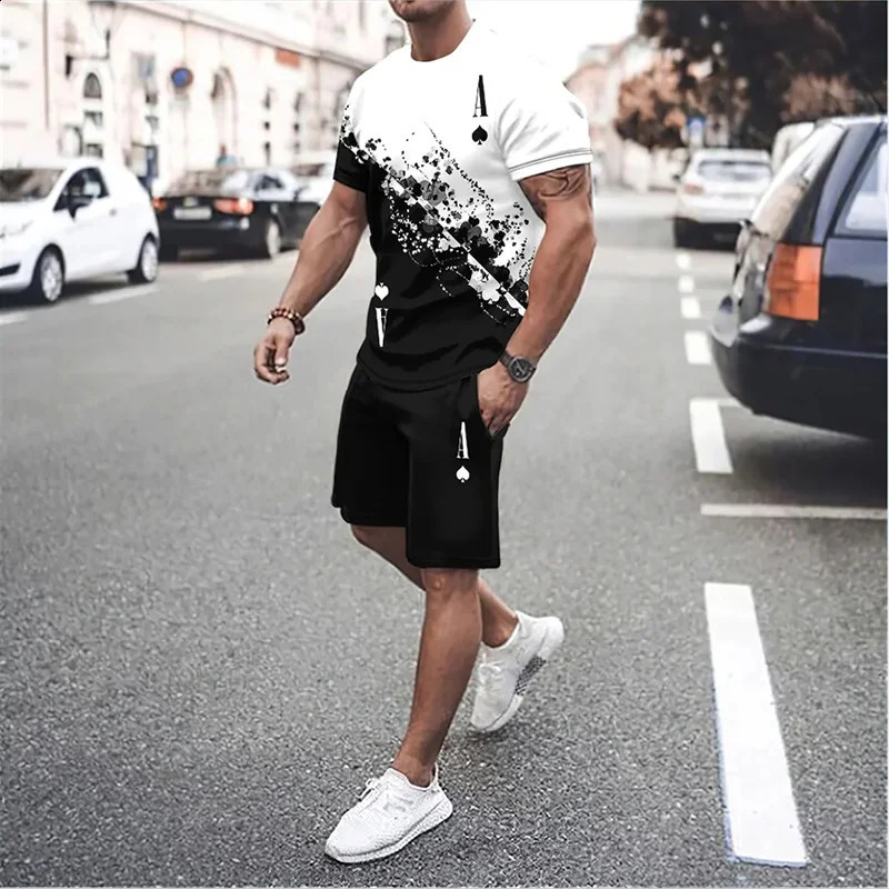 The latest 3D gradient Tshirt and shorts set mens short sleeved Oneck top casual fashionable skateboarding sportswear 250826