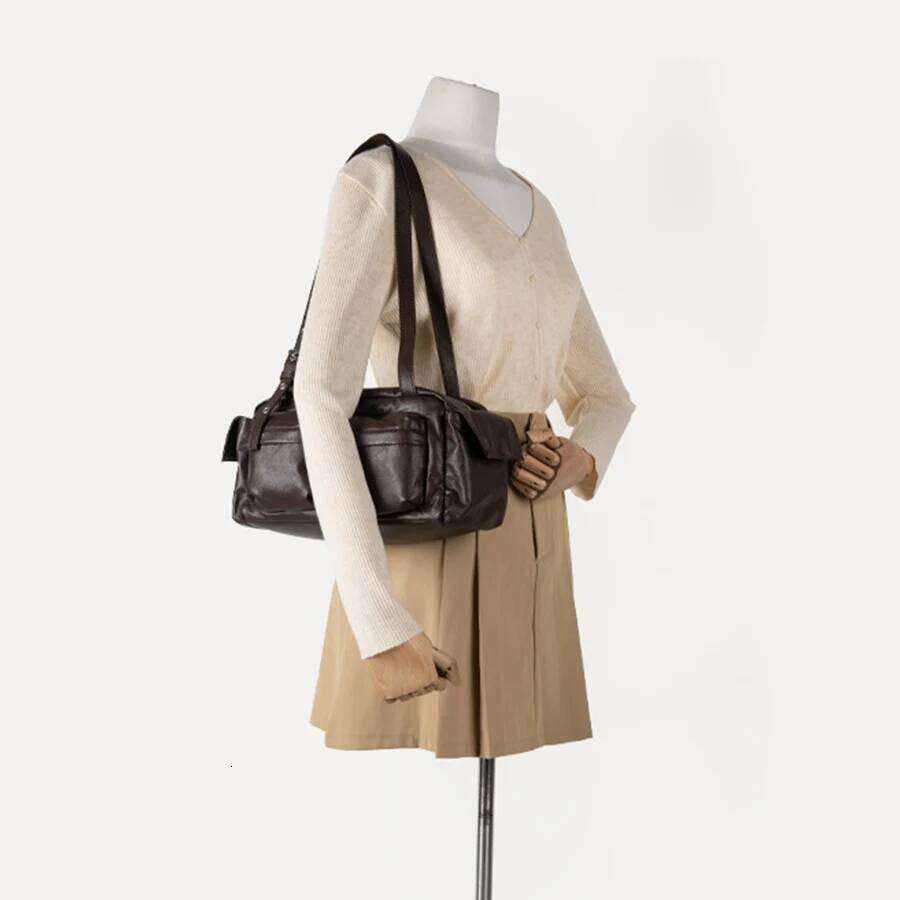 Designer Bags Vintage Multiple Pockets Women Shoulder Bags Soft Pu Leather Handbags Retro Motorcycle Bag Y2k For Girls Daily Commuting Sac Luxury Bag