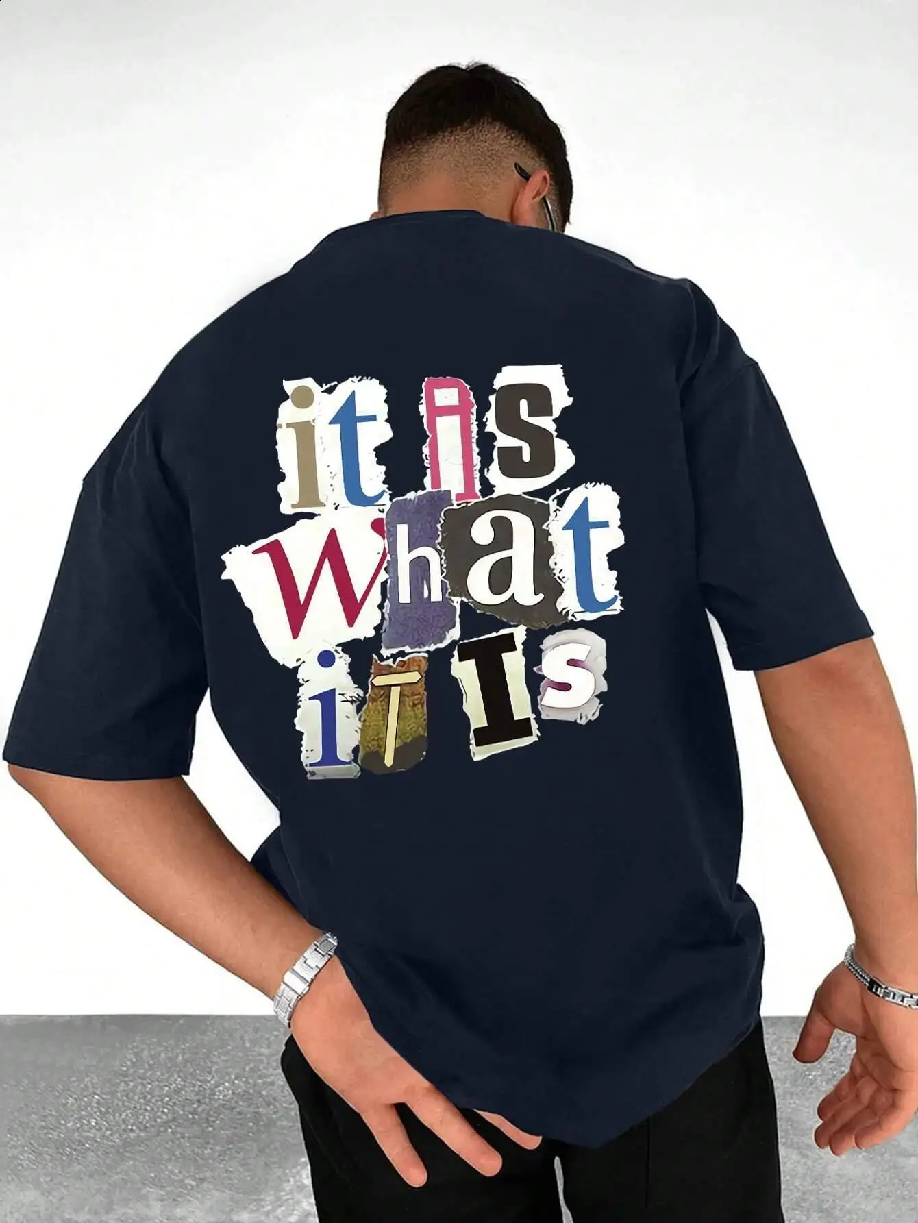 It Is What Letter Graphic Men Tshirt Summer Cotton Fashion Oversized Clothes Casual Hip Hop Tops Loose Soft TShirt 250826