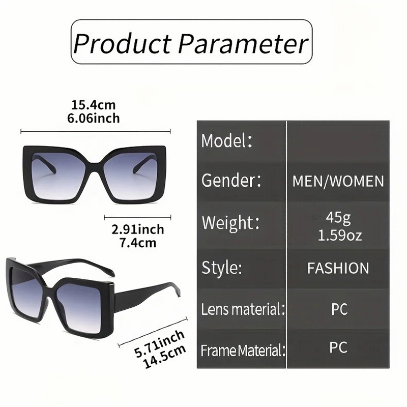 Gradient lenses, oversized square fashion glasses, exquisite tortoiseshell and leopard print frames, anti-glare PC material