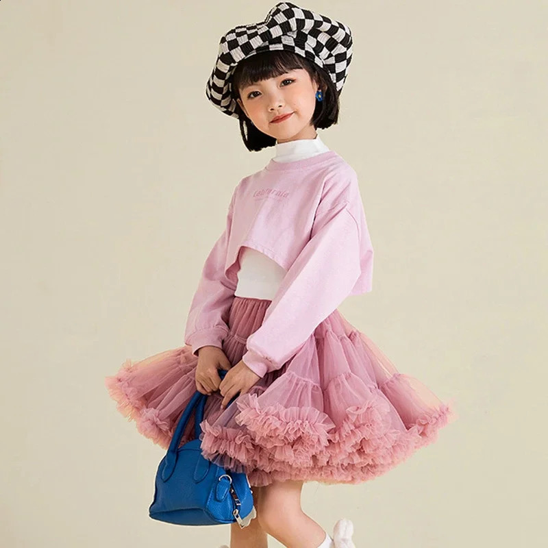 Kids Girls Lolita Cosplay Petticoats ALine Puffy Tutu Skirt Layered Tulle Ballet Dance Pettiskirts Big Bowknot Underskirt 250826