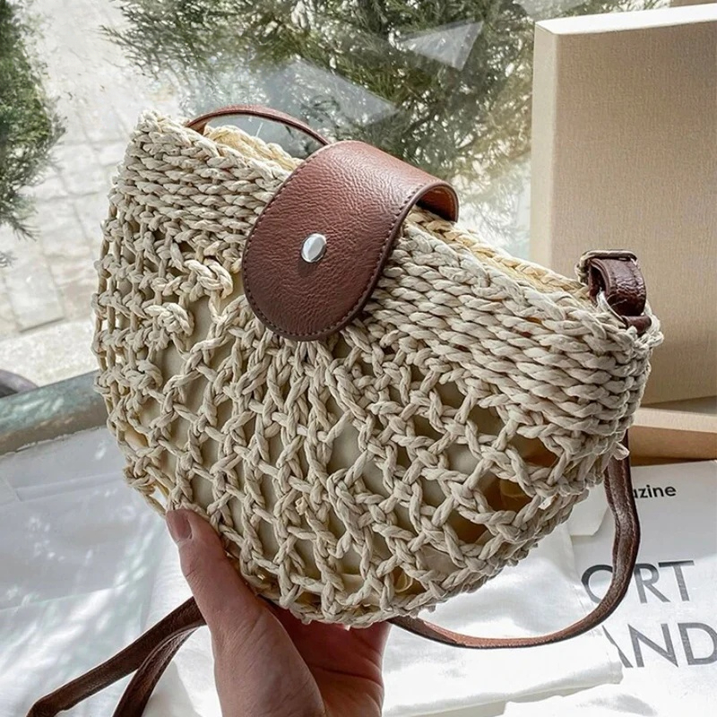 Luxury Handbag Yogodlns Summer Straw Bag For Women Fashion Semicircle Crossbody Rattan Handmade Messenger Handbag Travel Beach Bags Tote Handbag