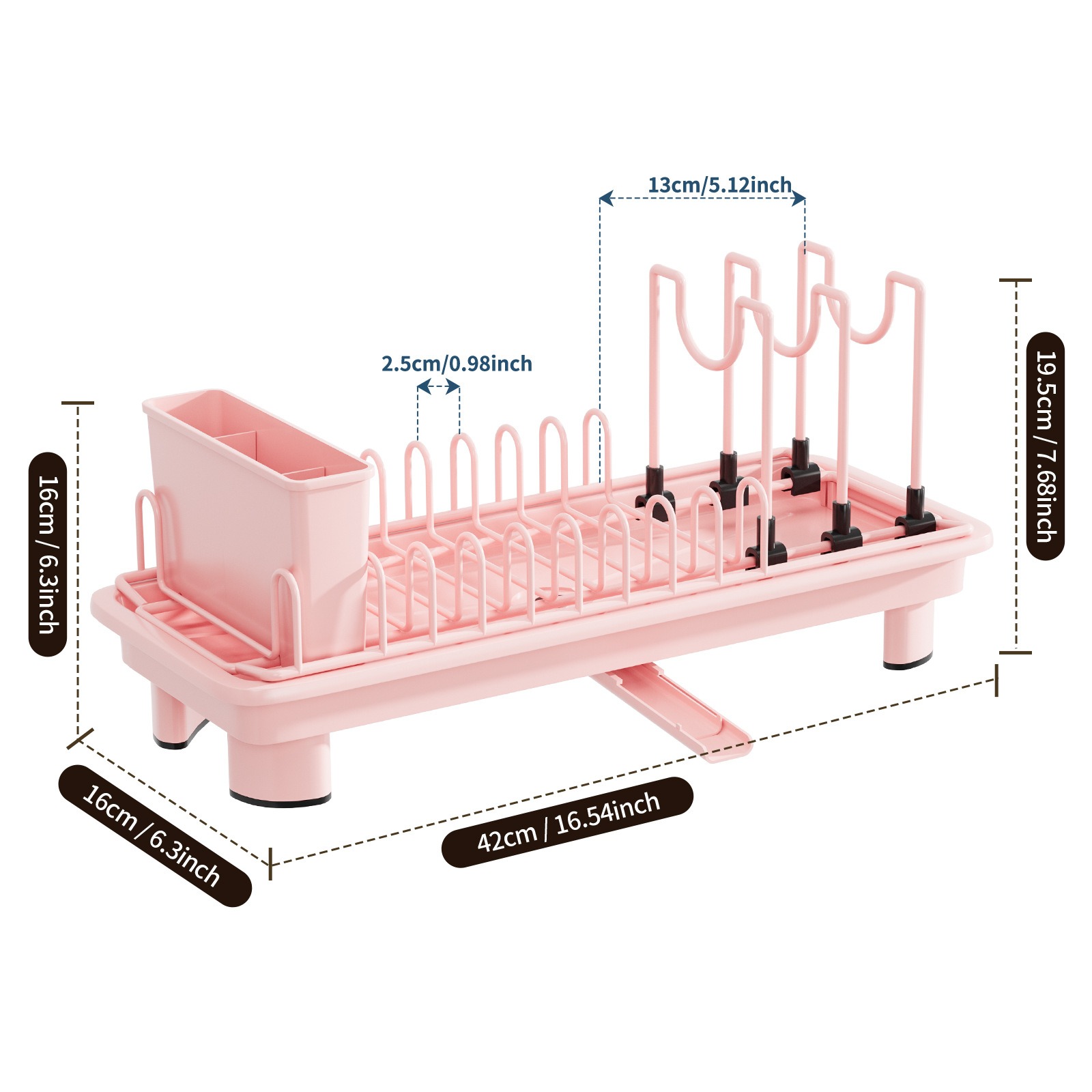 ICEDOG-Small Dish Drying Rack for Kitchen Counter, Compact 2-Tier Dish Drainer with Adjustable Utensil Holders