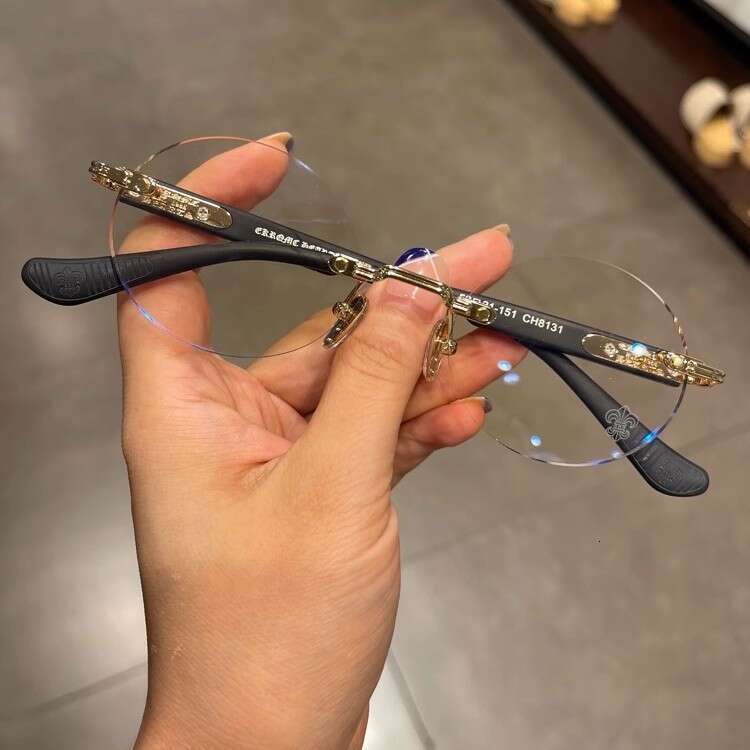 Kroxing Eyeglass Frame Rimless Round Perforated Prince for Men and Women Ultra-light Fashion Trendy Non-prescription Glasses