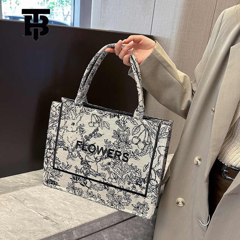 TB BHULAMTE Designer Luxury 3D Tote New Retro Embroidered Handbag Women's Fashion Letter Single Shoulder Underarm Versatile Large Capacity Canvas