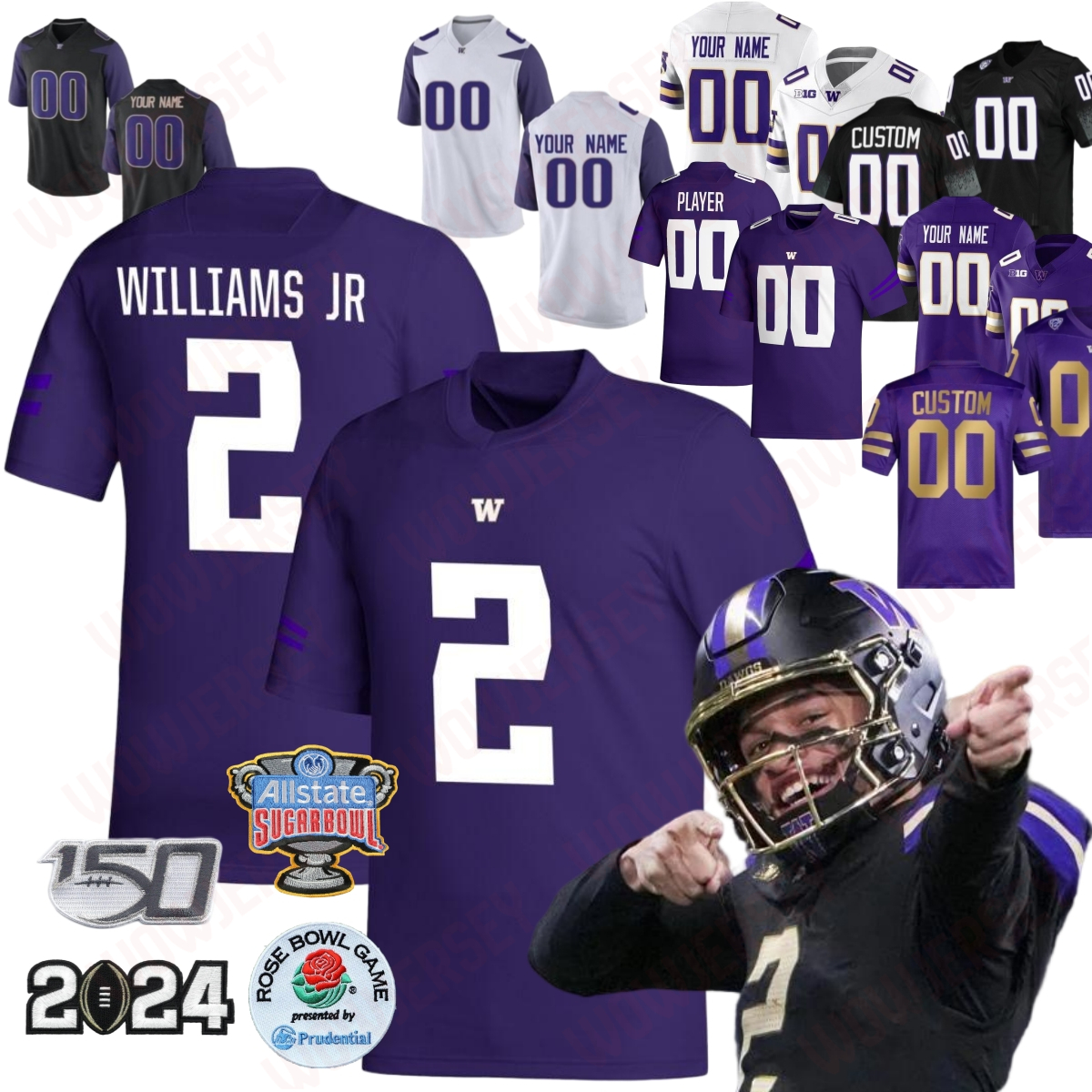 UW Huskies Demond Williams Jr. Football Jersey Kevin Green Jr. Omari Evans Denzel Boston Raiden Vines-Bright Zach Durfee Jonah Coleman Anterio Thompson 2 Chuck Carroll