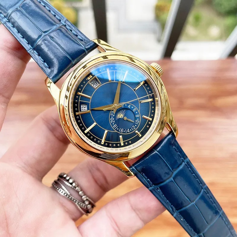 High quality luxury designer mens watch calendar automatic movement 40MM leather strap stainless steel material mens business watch luxury gift