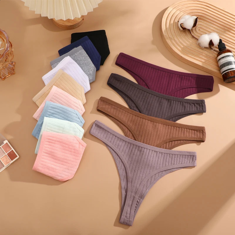 8Pcs/Set Cotton Seamless Thongs For Women Sexy Low Rise Solid Color Breathable Pantys Female Comfortable Soft GString Underpant250826