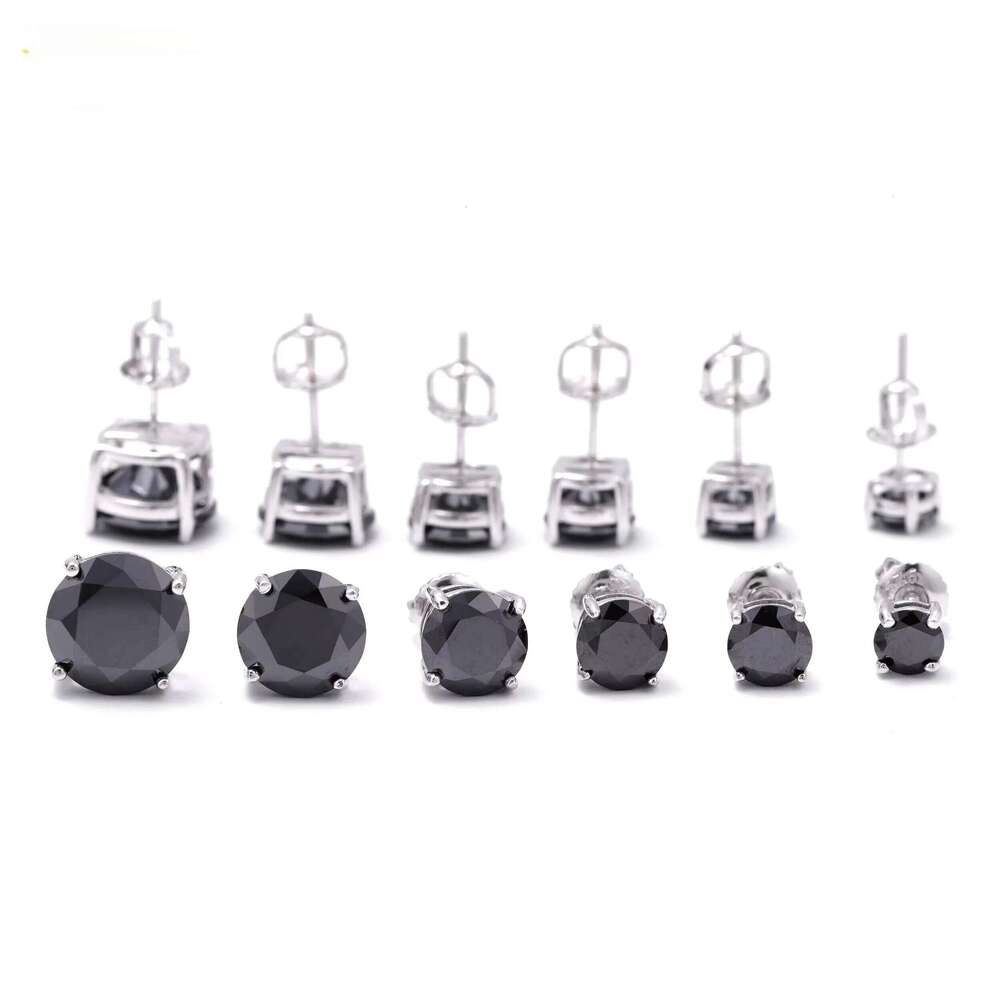 Classic 4 Prong Screw Back Ear Stud Sterling Sier 1ct 2ct 3ct Hip Hop Black Moissanite Earrings