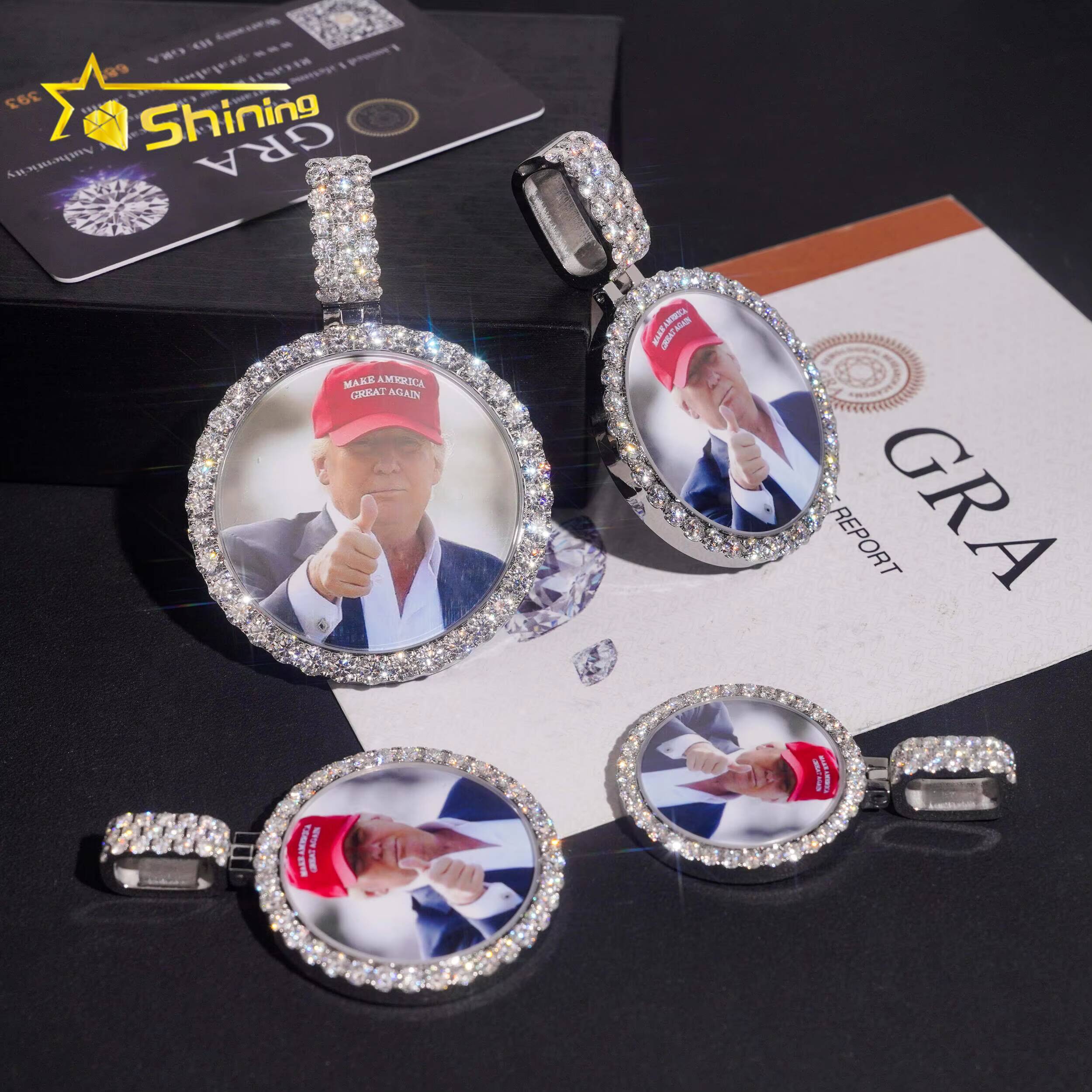 New Design Saphire Panel No Scratch Memory Moissanite Photo Pendant Fashion Waterproof Iced Out Moissanite Picture Pendant