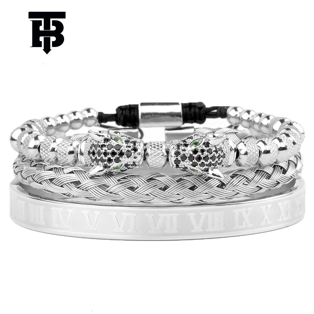 Designer jewelry wedding rings Wholesale European and American Retro Double Leopard Head Woven Bracelet Roman Letter Stainless Steel Mesh Open Bangle