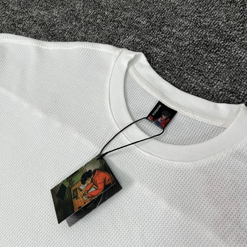 Waffle Long Sleeve Embroidery Sakura Derschutze Blossom T Shirt Men Women Casual Loose High Quality Breathe Tshirt Clothes 250826