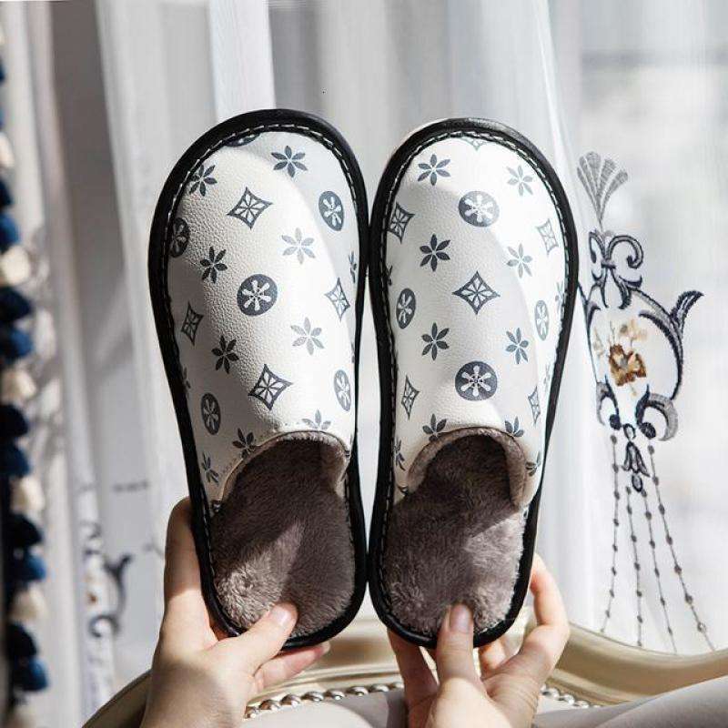 2025 New PU Leather Autumn Couple Cotton Slippers for Men and Children Home Indoor Winter Women Dormitory ddmythur