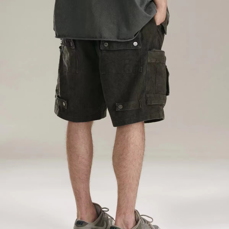 MIJKO Heavy Industry Tie Dyed Canvas Washed Shell Shorts for Men and Women Wide Leg Baggy Cargo Short Oversize Loose Knee Length Pants