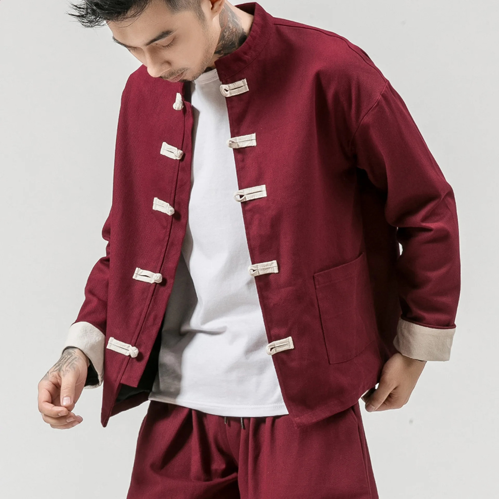 Chinese Wind Cotton Buckle Large Mens Casual Jacket Retro Standup Collar Tang Suit Top Batch 250827