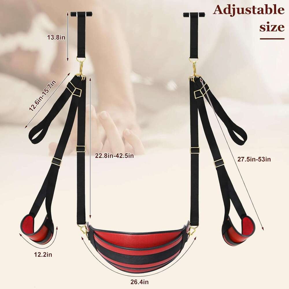 Swing Door BDSM Bondage Thigh Restraints with Adjustable Straps Hardware Buckle Leather Soft Plush Kinky Adult Sex Toys for Men Women Couples