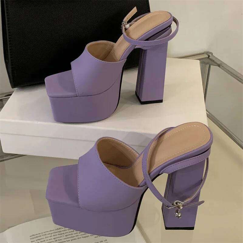 Eilyken New Fashion Chunky Platform Buckle Strap Women Sandals Concise Square Toe High Heels Nightclub Summer Shoes