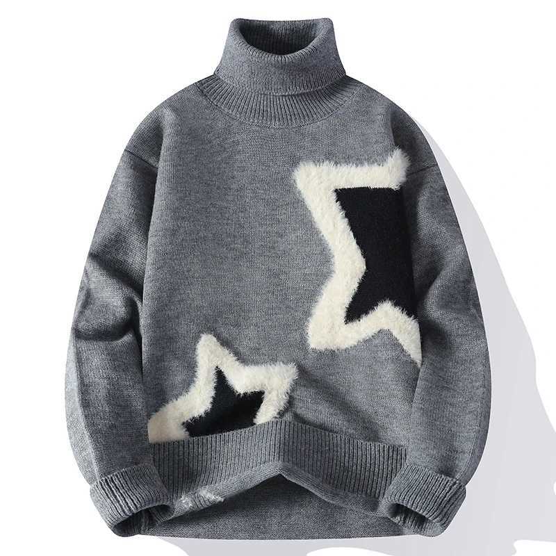 2025 New Autumn Winter Turtleneck Sweater Men High End Mens Christmas Jumper Star Printed Pullover Soft Warm Mens Sweater S251110