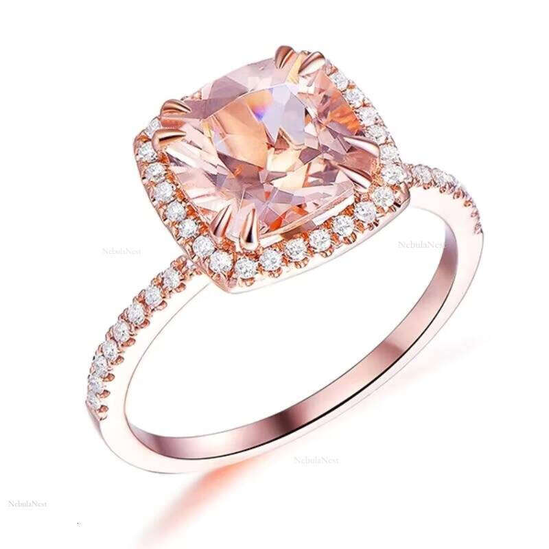 2025 New Product Pure Sier Thin Ring with Pink Morganite Cushion Cut Inlay Elegant Jewelry