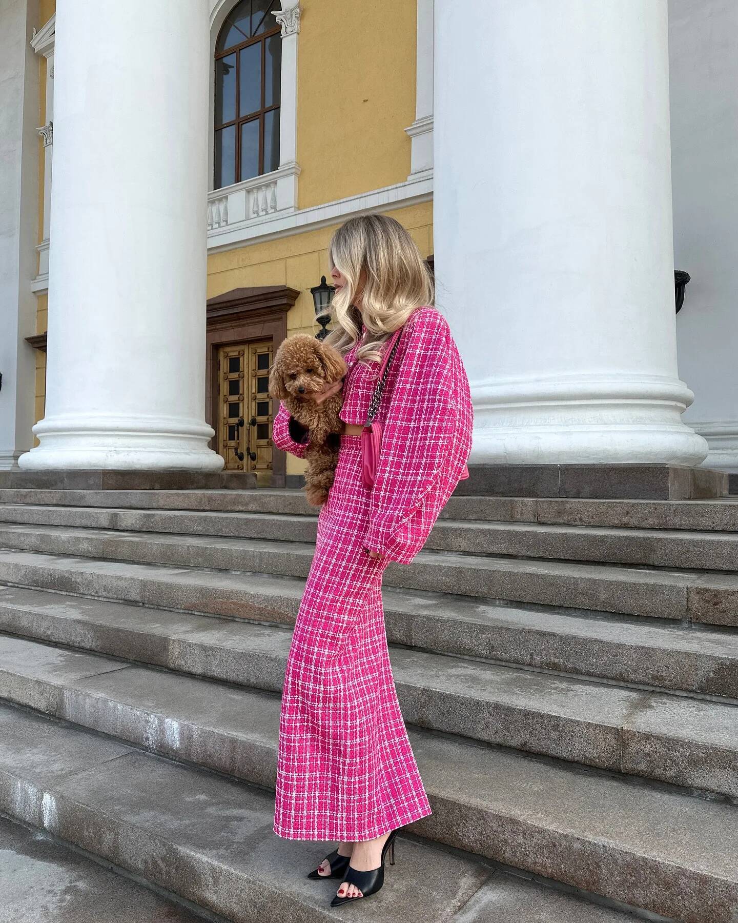 Fashion Grid Outfit Spring Women Single Breasted O Neck Coat+High Waist Straight Knee Length Skirt Autumn Two Piece Set dongdumaoyi