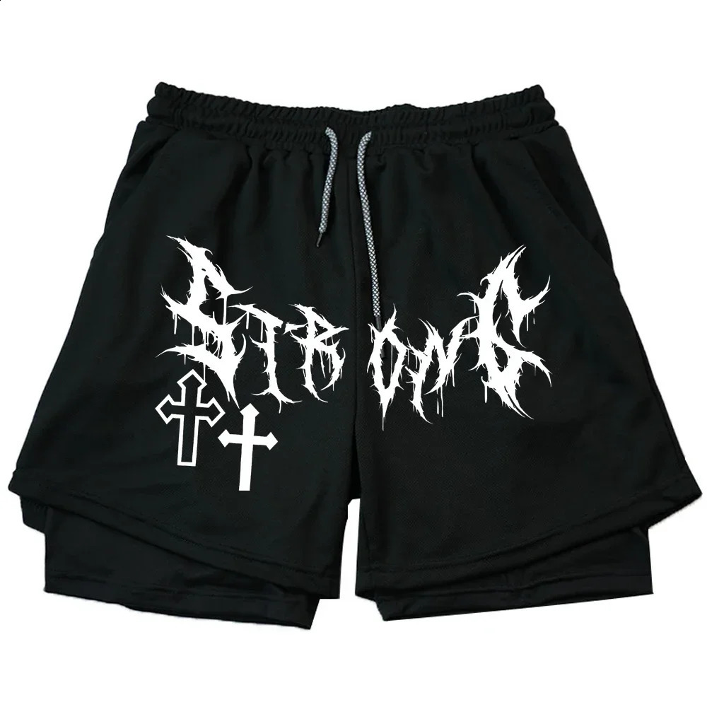 Summer Gothic Print Mens Shorts Jogger Sports Fitness Training Short Pants 2In1 Double Layer Quick Dry Running Beach Shorts 250826