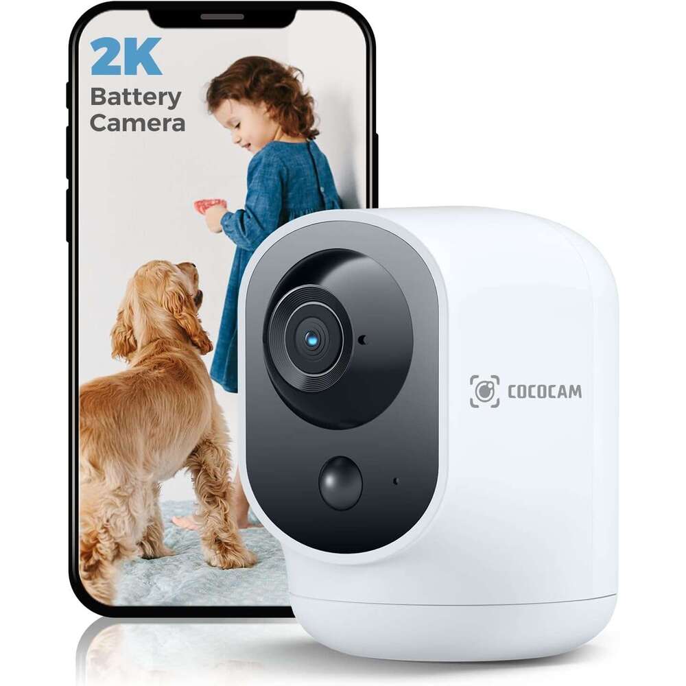 COCOCAM 2K Indoor Pan/Tilt Security Camera with 5200mAh Battery, Camera,Wireless for Baby Monitor/Pet/Home Security, AI Recognition, PIR Human De