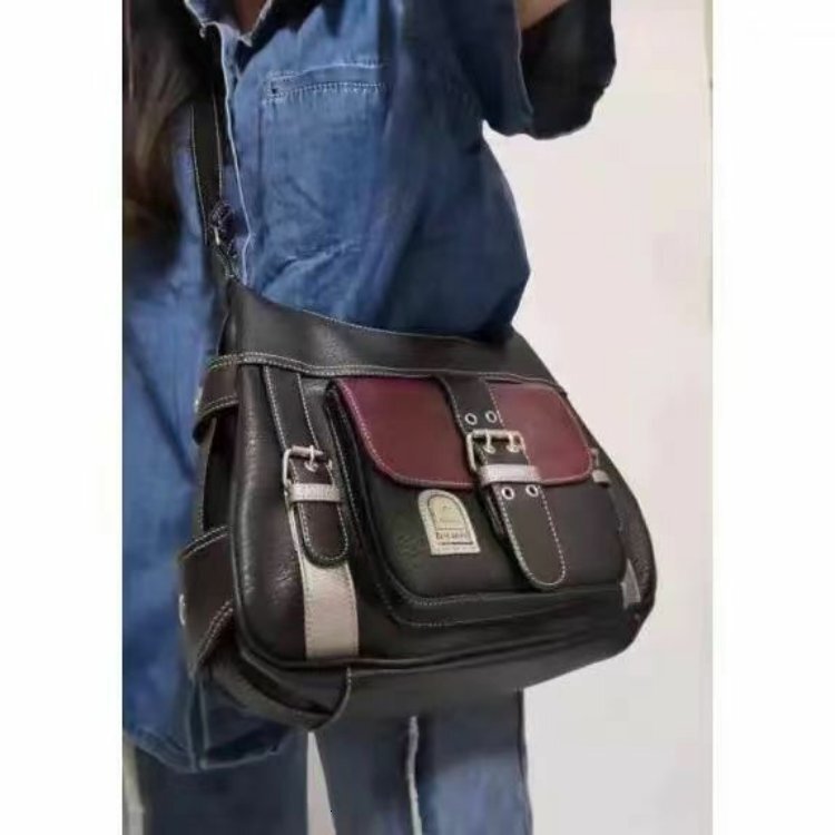 Autumn New Vintage Personalized Soft Leather Y2K Spicy Girl Motorcycle Bag Color blocked Single Shoulder Horizontal Bag Fashion Designer Single Should