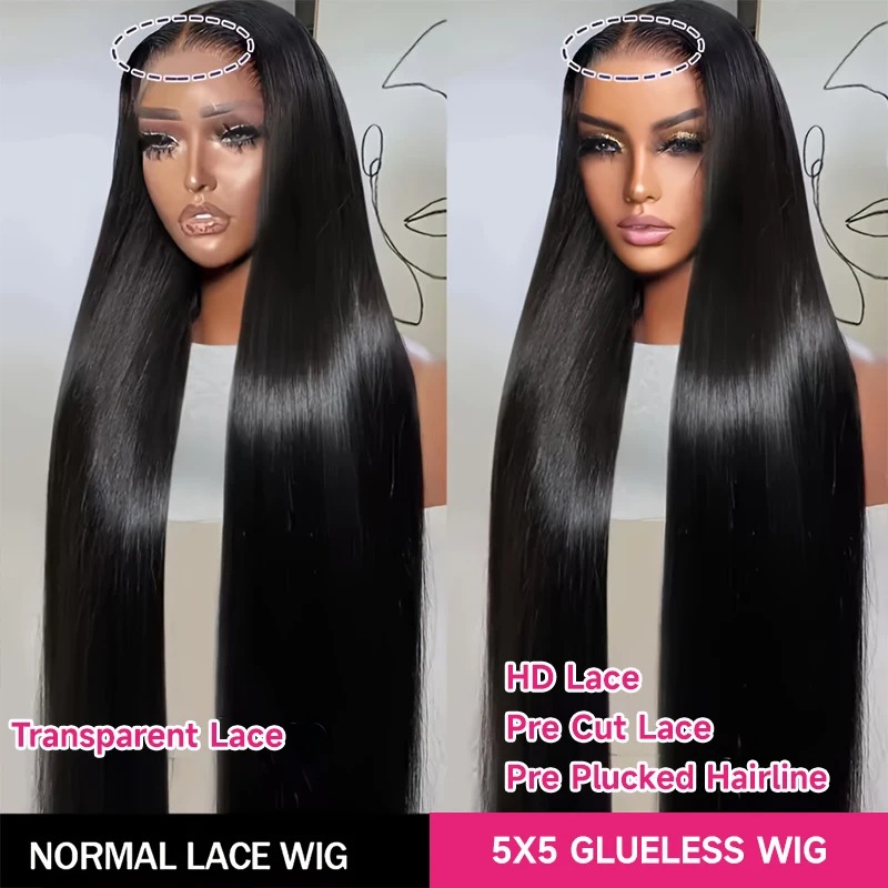 Glueless Wigs Human Hair Straight 250% High Density 13x6 HD Lace Frontal Wig Put On Go Gluelesss Black Straight Lace Front Wig No Glue Lace Closure Wi