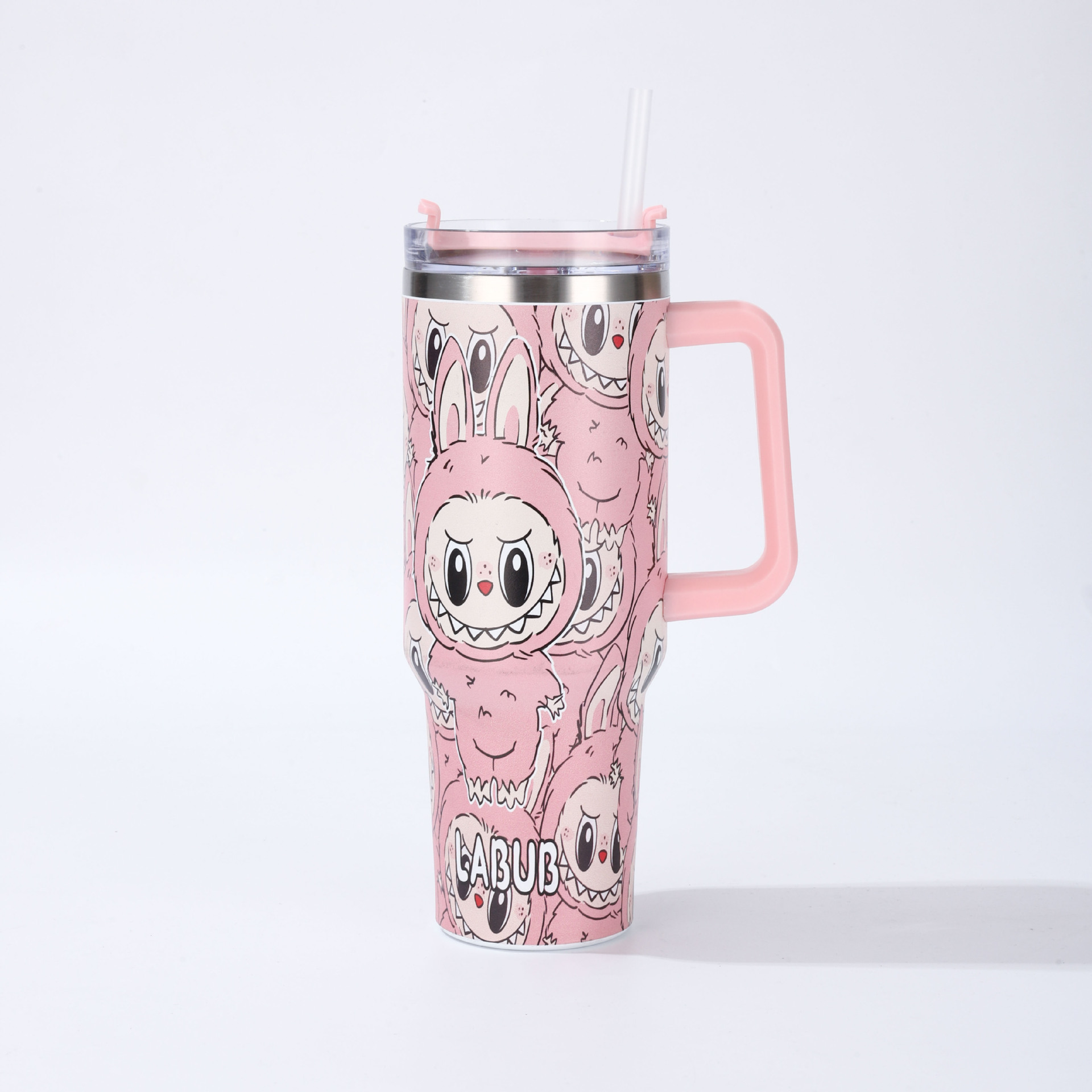 High-Aesthetic Labubu Water Cup, Ice Retention Cup, Handle Car Cup, Insulated Cup with Straw, Student Cup, Large-Capacity Cup for Men & Women, 304 Sta