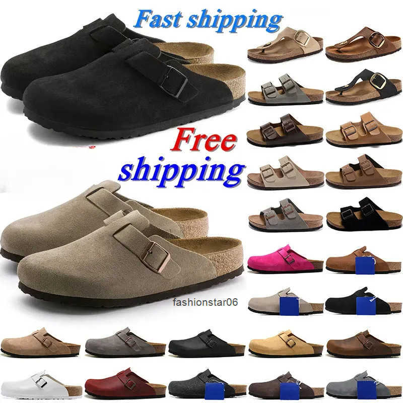 free shipping with box designer slippers Clog slipper sandals buckle black green grey brown fur flat fashion leather suede slide beach shoes sandals platform scuffs