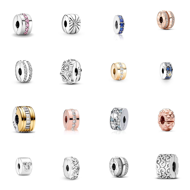 S925 Silver Designer Charm Butterfly Positioning Bead Hanging Bead Diamond Wheel Bead Bracelet Fixed Clip DIY Jewelry Free Shipping Birthday Gift