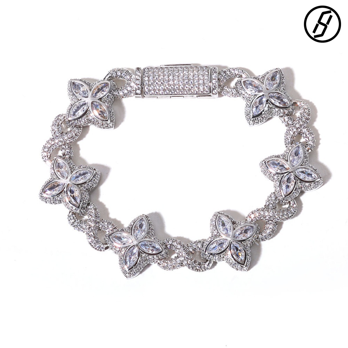 Hip-hop Four-leaf Clover Zircon Cuba Bracelet 8-character Chain Original Jewelry Wholesale Fast Delivery Z260313