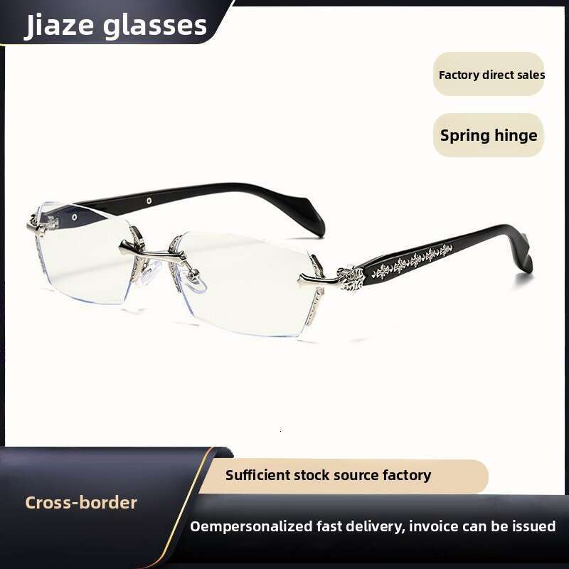 Myopia Anti-Blue Light Rimless Edge-Cut Women Metal Heavy Craft Plain Glasses Y2K Hot Girl Style