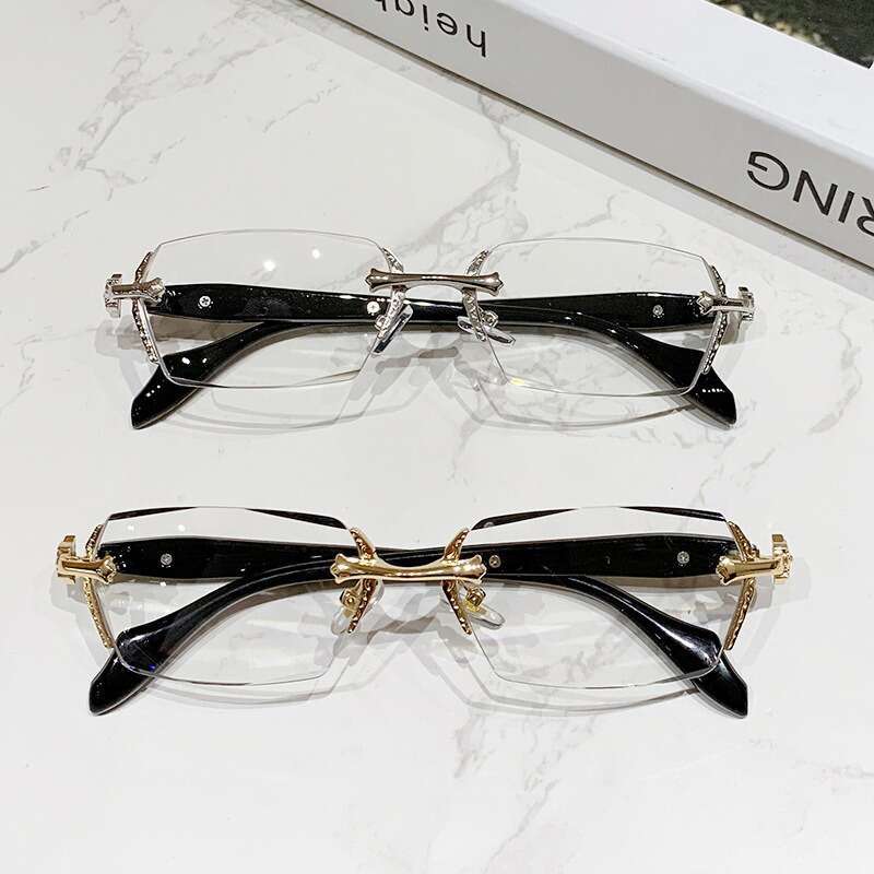 Myopia Anti-Blue Light Rimless Edge-Cut Women Metal Heavy Craft Plain Glasses Y2K Hot Girl Style