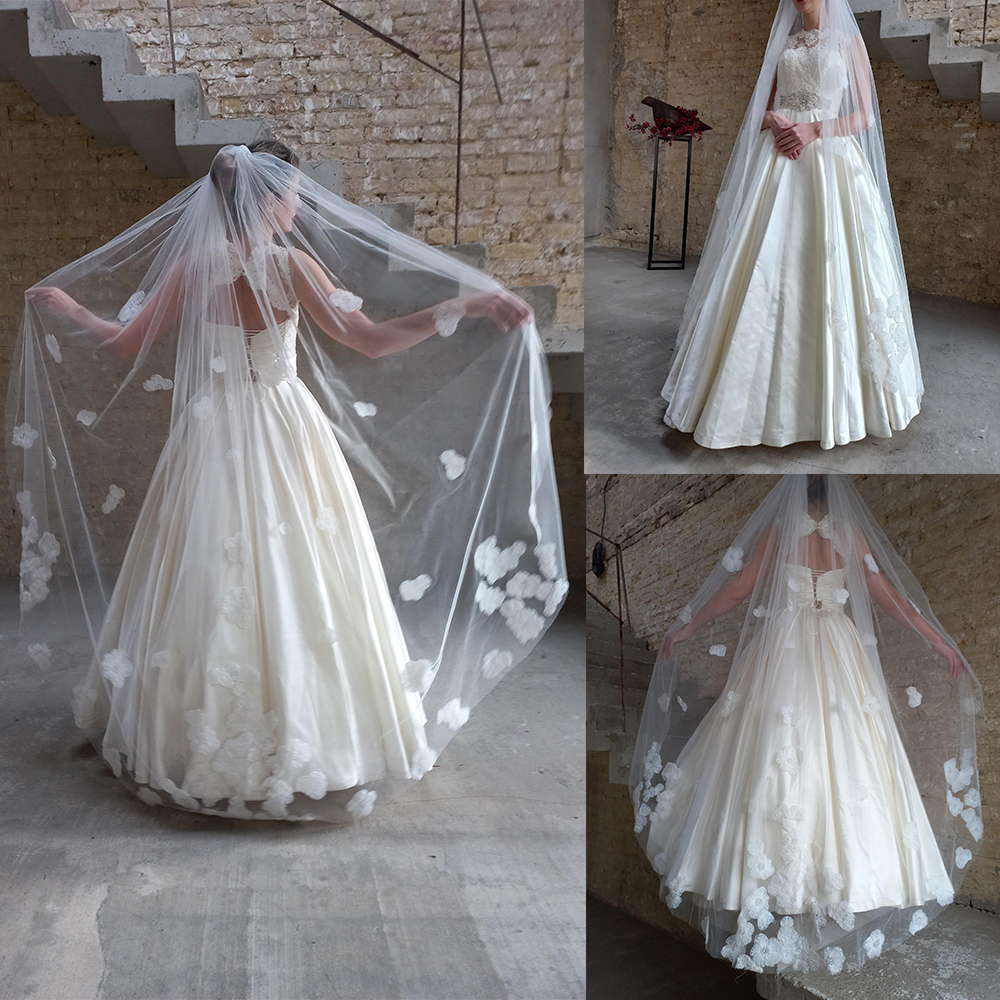 Fancy Wedding Veil Appliques 2M Bridal Veil with Comb Long Special Cut Veil White Ivory Waltz Length Wedding Accessories Customized