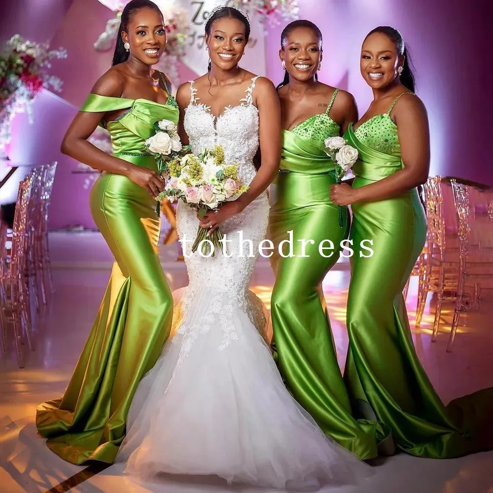 Glitter Green Mermaid Prom Dresses Sexy Strapless Sleeveless Beading Junior Bridesmaid Dresses Plus Size Formal Party Gowns Custom Made