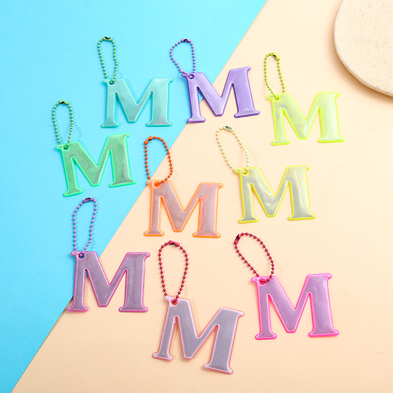 High Visibility Reflective M Letter PVC Keychain for Night Riding Backpack Keychain Pendant