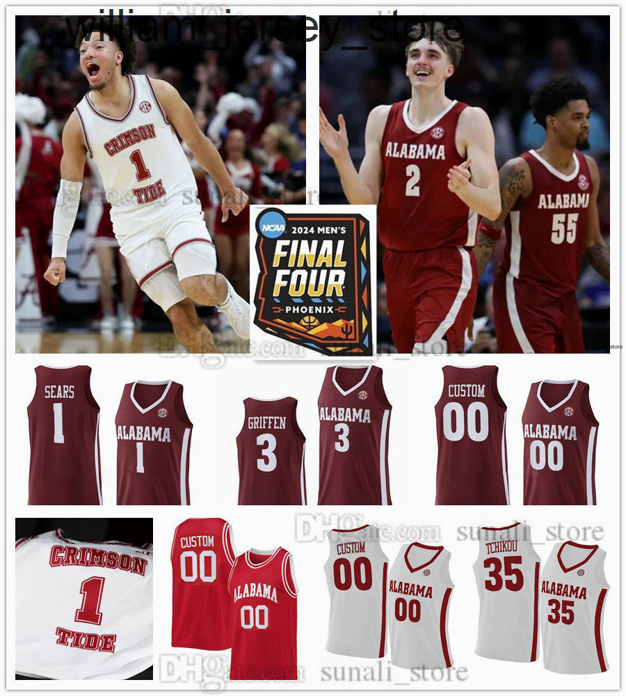 2024 Alabama Crimson Tide Final Four Basketball Jerseys featuring Rylan Griffen Grant Nelson Mark Sears Nick Pringle Aaron Estrada Jarin Stevenson and Sam Walters
