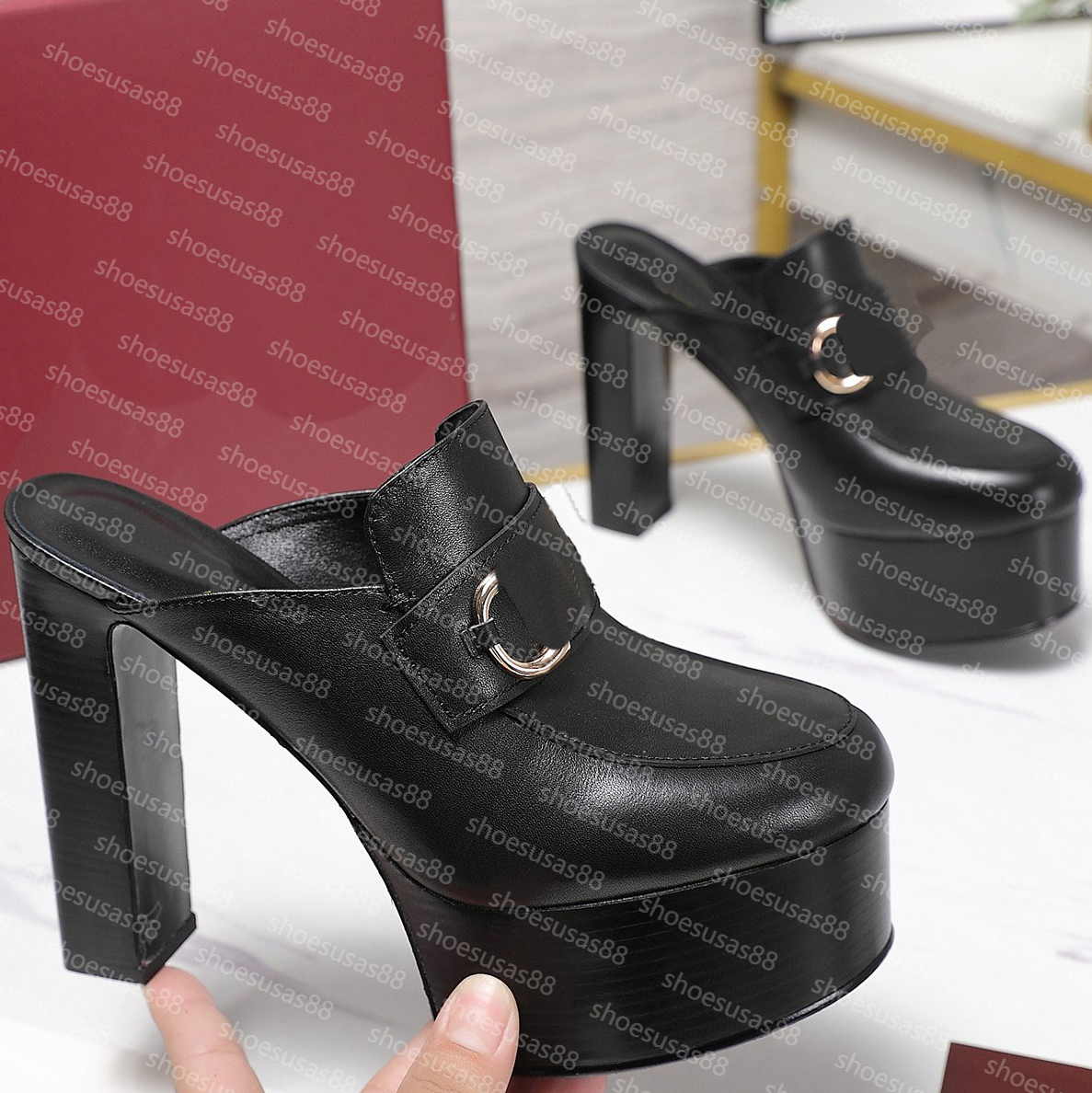 Designer Pump Women Chunky Heel Platform Sandal Top Quality Luxury Leather Platform Pump Shoes