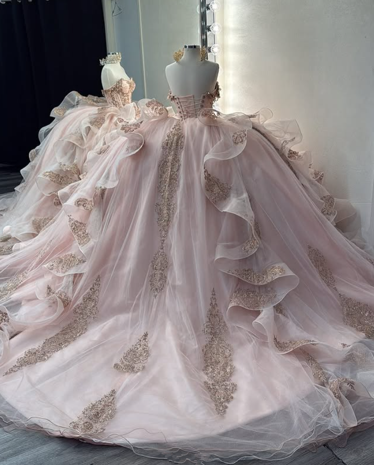 Pink Sparkly Princess Quinceanera Dresses Sweetheart Ruffles Gillter Applique Corset Lace-up vestido de 15 quinceanera Customszi