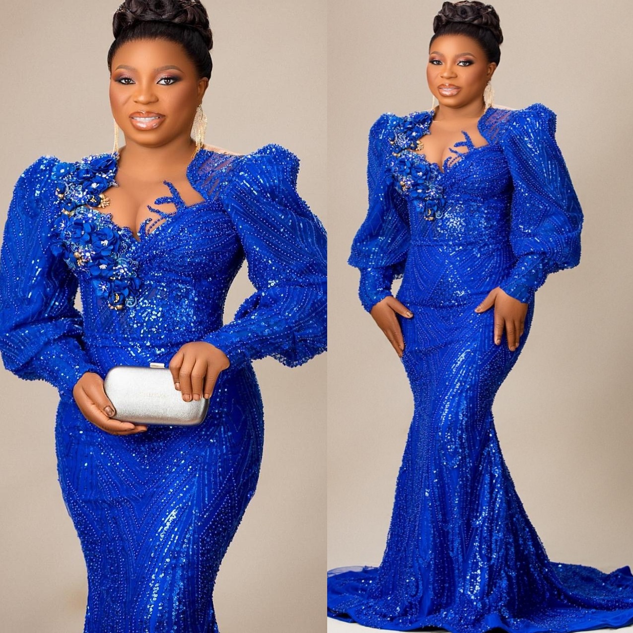 Royal Blue Mermaid Prom Dresses 2025 Flowers Crystals Sequined Evening Formal Party Second Birthday Engagement Gowns Plus Size Dress For Special Occas