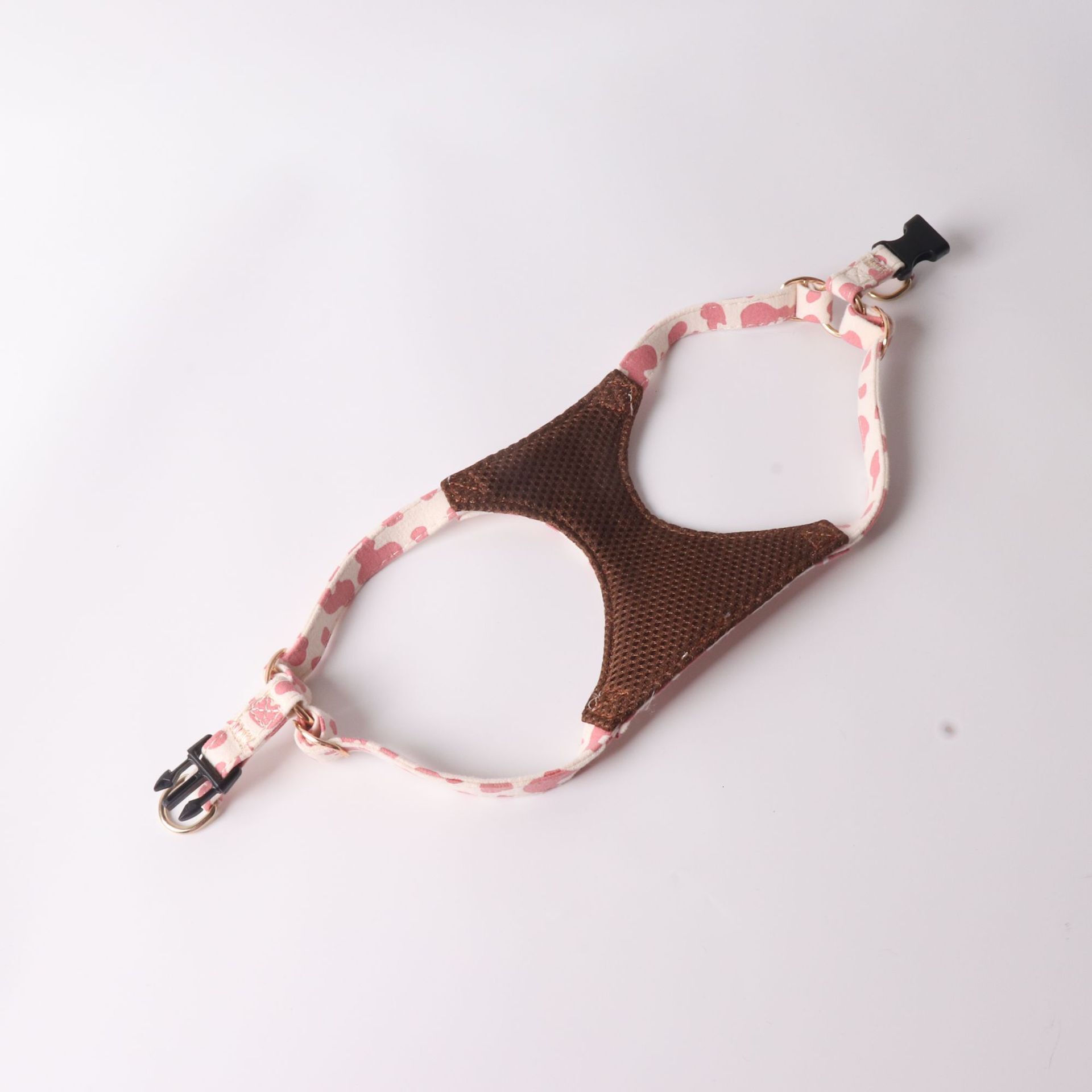 Cow pattern triangle badge chest harness set with double hook traction rope, small and medium-sized dog vest