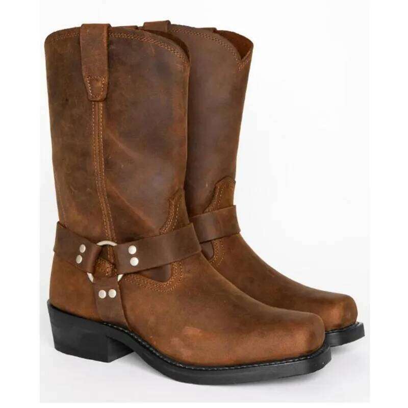 Retro Cowboy Mid Calf Western Boot Men Pu Leather Man Slip On Shoes Winter Knight Boots Booties Plus Size 48