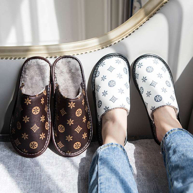 2025 New PU Leather Autumn Couple Cotton Slippers for Men and Children Home Indoor Winter Women Dormitory ddmythur
