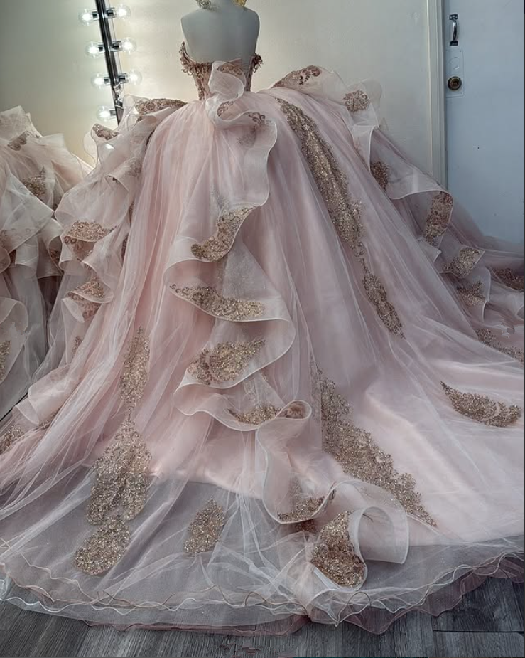 Pink Sparkly Princess Quinceanera Dresses Sweetheart Ruffles Gillter Applique Corset Lace-up vestido de 15 quinceanera Customszi