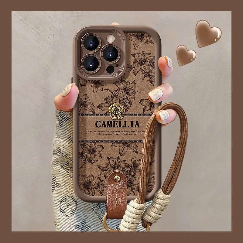 Camellia Lanyard Compatible with iPhone 16 Apple 15 Phone Case 14 PRO Silicone Lambskin XR Shockproof 8