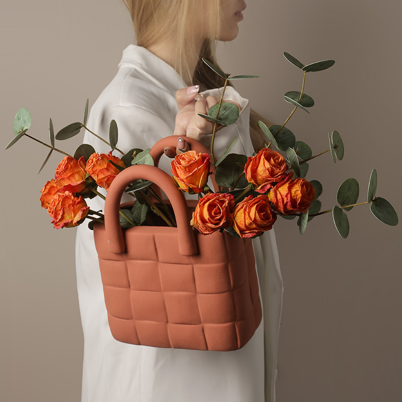 Nordic Creative Handbag Vase Morandi Ceramic Flower Arrangement Living Home Model Room Decorative Ornament ddmythur