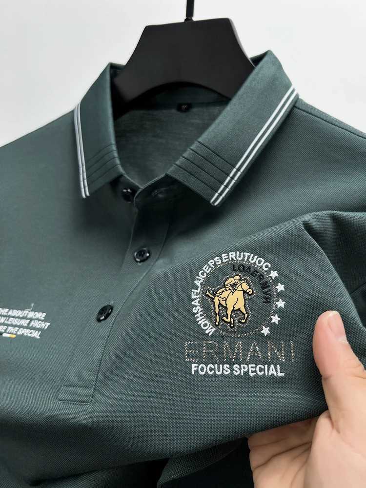 High end brand breathable cotton exquisite embroidery mens short sleeve shirt Comfortable silk casual business Tshirt H250826