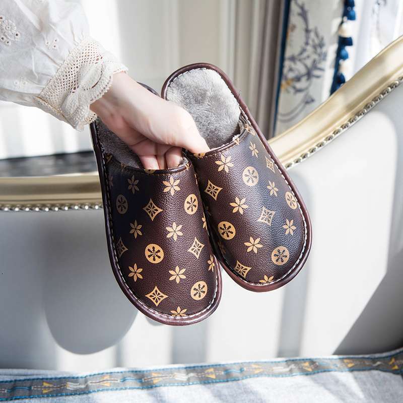 2025 New PU Leather Autumn Couple Cotton Slippers for Men and Children Home Indoor Winter Women Dormitory ddmythur