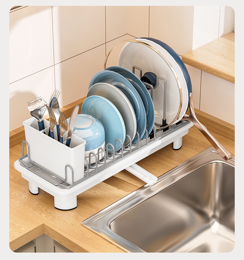 ICEDOG-Small Dish Drying Rack for Kitchen Counter, Compact 2-Tier Dish Drainer with Adjustable Utensil Holders